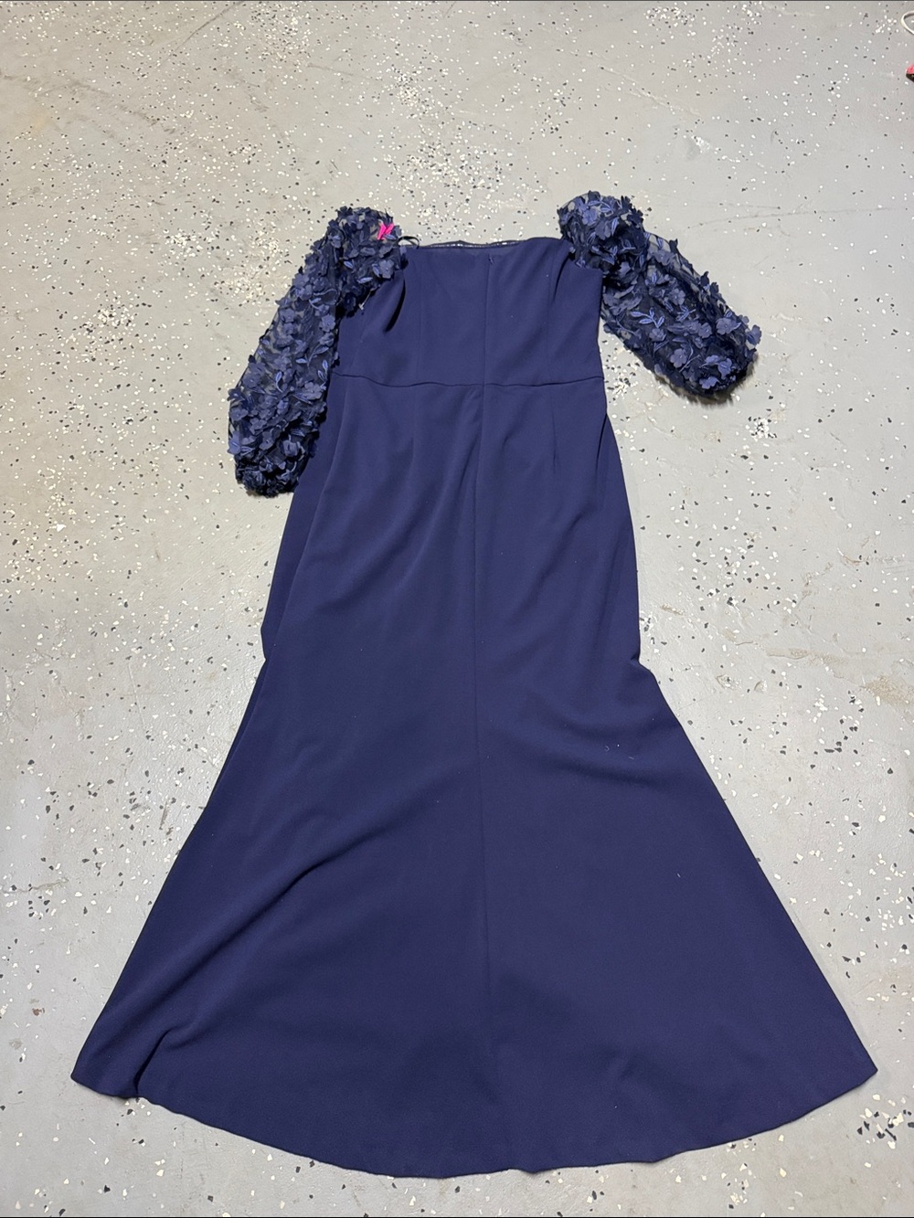 Eliza J Navy Long Sleeve Gown with Textured Puff Sleeves - Picture 3 of 3
